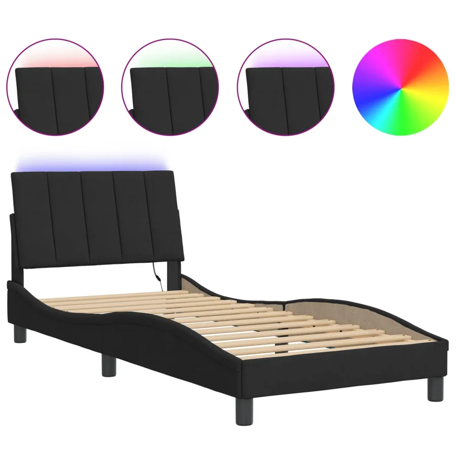 Cadre de lit avec LED sans matelas Hanko noir 90x200 cm velours - 2