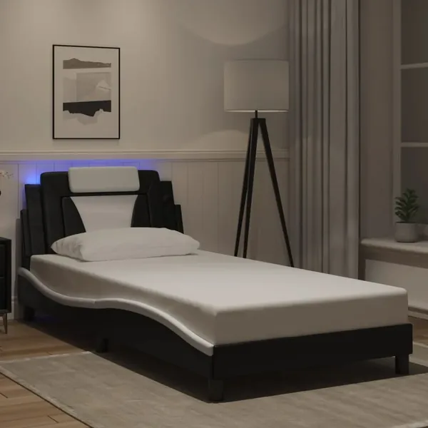 Cadre de lit Viana avec LED sans matelas noir et blanc 100x200 cm