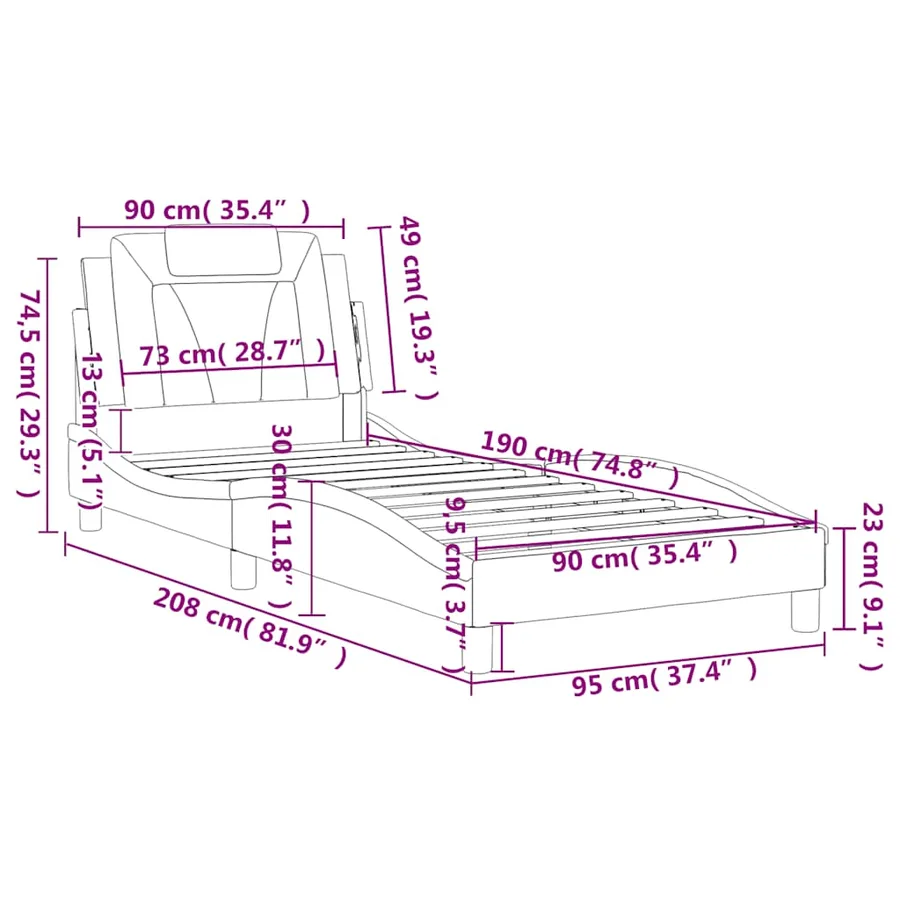 Cadre de lit Viana sans matelas blanc et noir 90x190 cm similicuir - 13