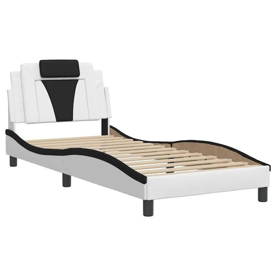 Cadre de lit Viana sans matelas blanc et noir 90x190 cm similicuir - 3