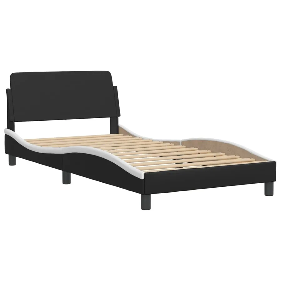 Lit Viana avec matelas noir et blanc 100x200 cm similicuir - 4