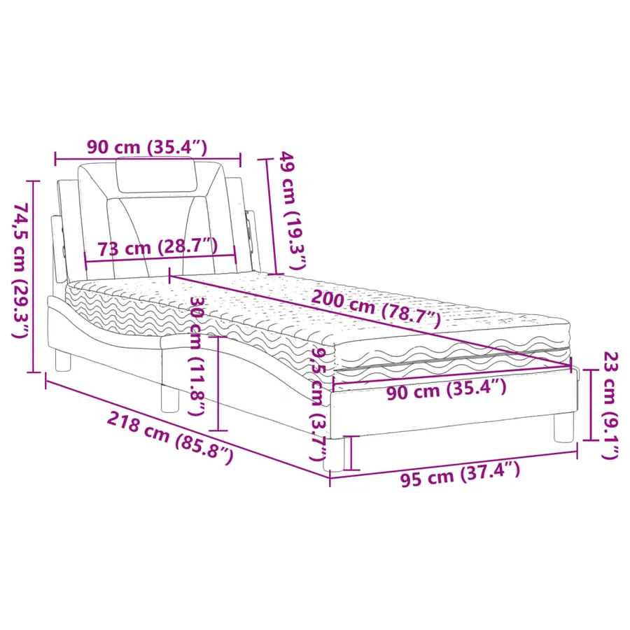 Lit Viana avec matelas noir 90x200 cm similicuir - 11