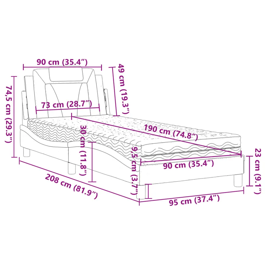 Lit Viana avec matelas noir 90x190 cm similicuir - 11