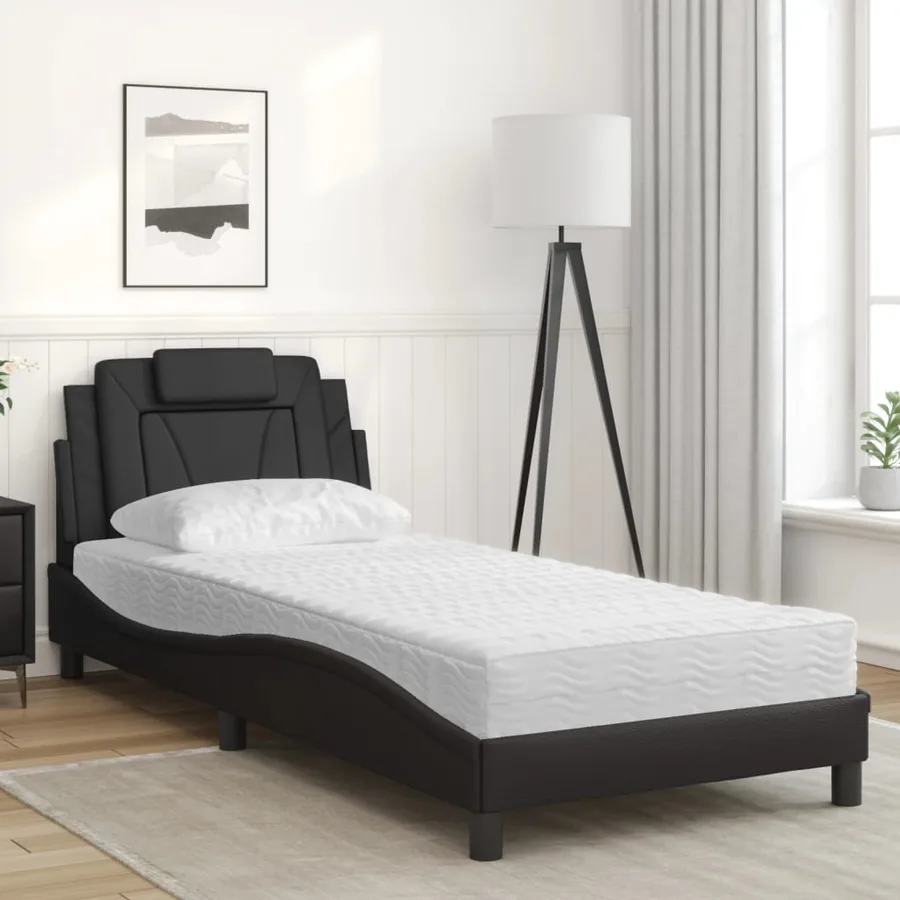 Lit Viana avec matelas noir 90x190 cm similicuir - 3