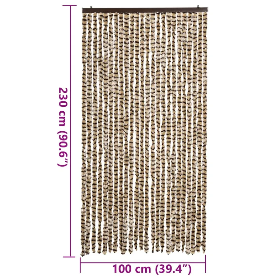 Rideau anti-mouches beige et marron 100x230 cm chenille - 7