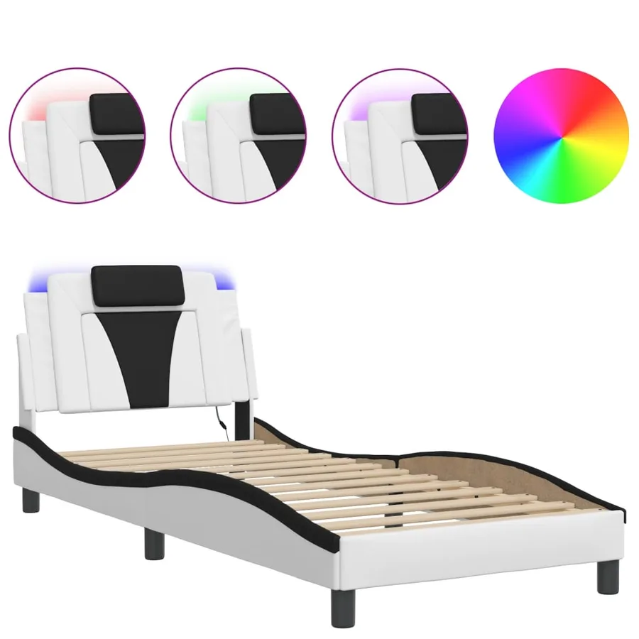 Cadre de lit Viana avec LED sans matelas blanc et noir 90x190 cm - 2