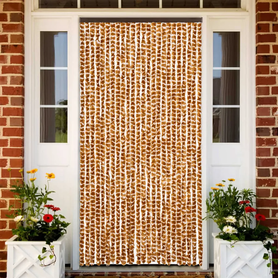 Rideau anti-mouches ocre et blanc 100x230 cm chenille