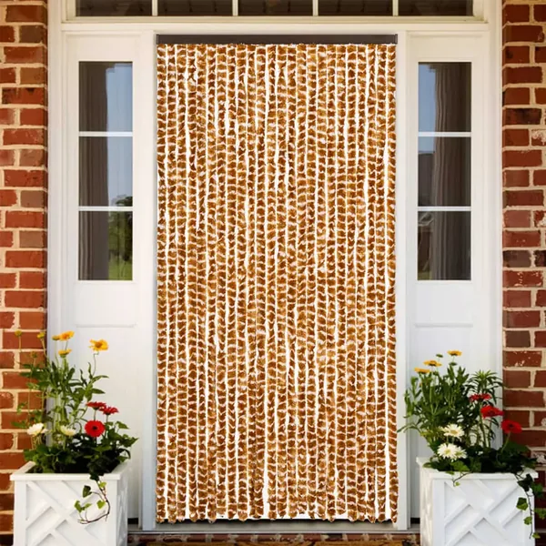 Rideau anti-mouches ocre et blanc 100x230 cm chenille