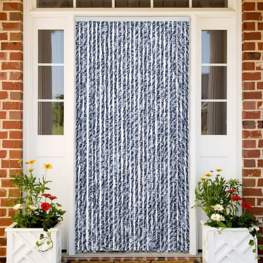 Rideau anti-mouches bleu et blanc 100x200 cm chenille