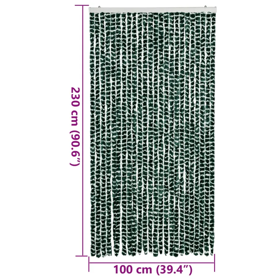 Rideau anti-mouches vert et blanc 100x230 cm chenille - 7