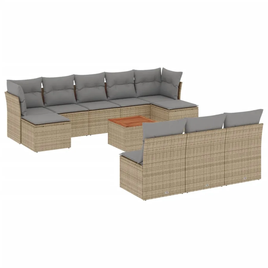Salon de jardin et coussins 11 pcs mélange beige résine tressée - 2