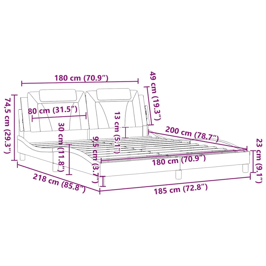 Cadre de lit Viana sans matelas noir et blanc 180x200 cm similicuir - 13
