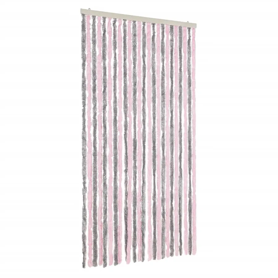 Rideau anti-mouches gris argenté et rose 100x220 cm chenille - 2