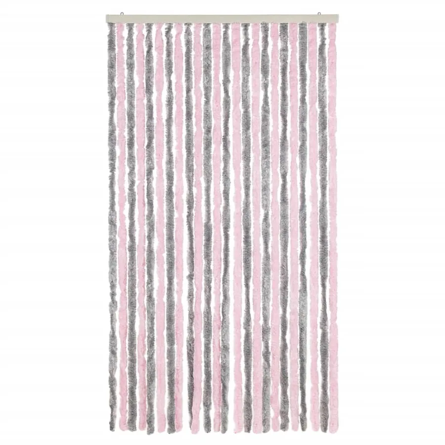 Rideau anti-mouches gris argenté et rose 100x220 cm chenille - 3
