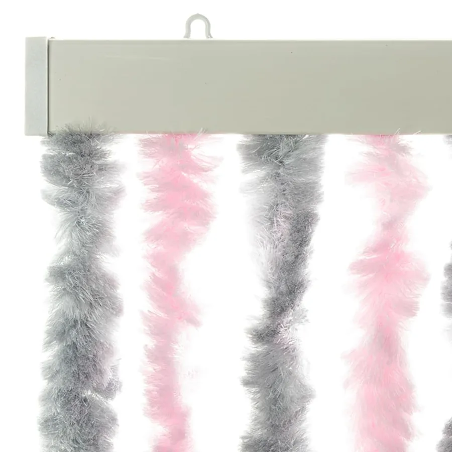 Rideau anti-mouches gris argenté et rose 100x220 cm chenille - 4