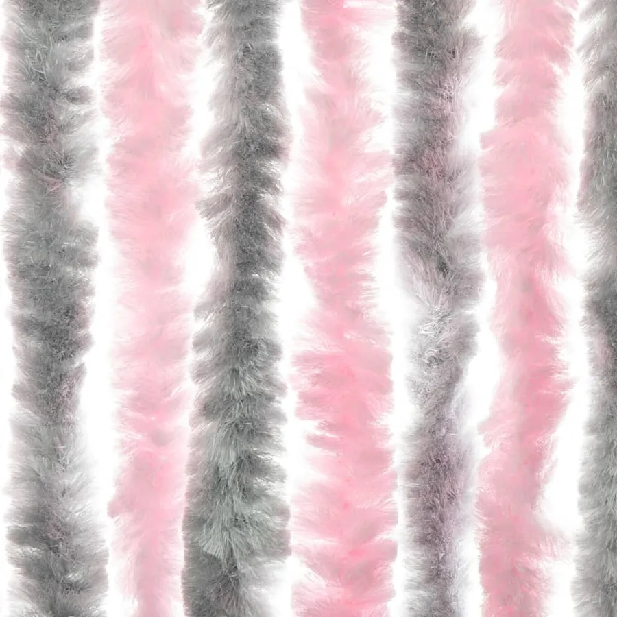 Rideau anti-mouches gris argenté et rose 100x220 cm chenille - 5