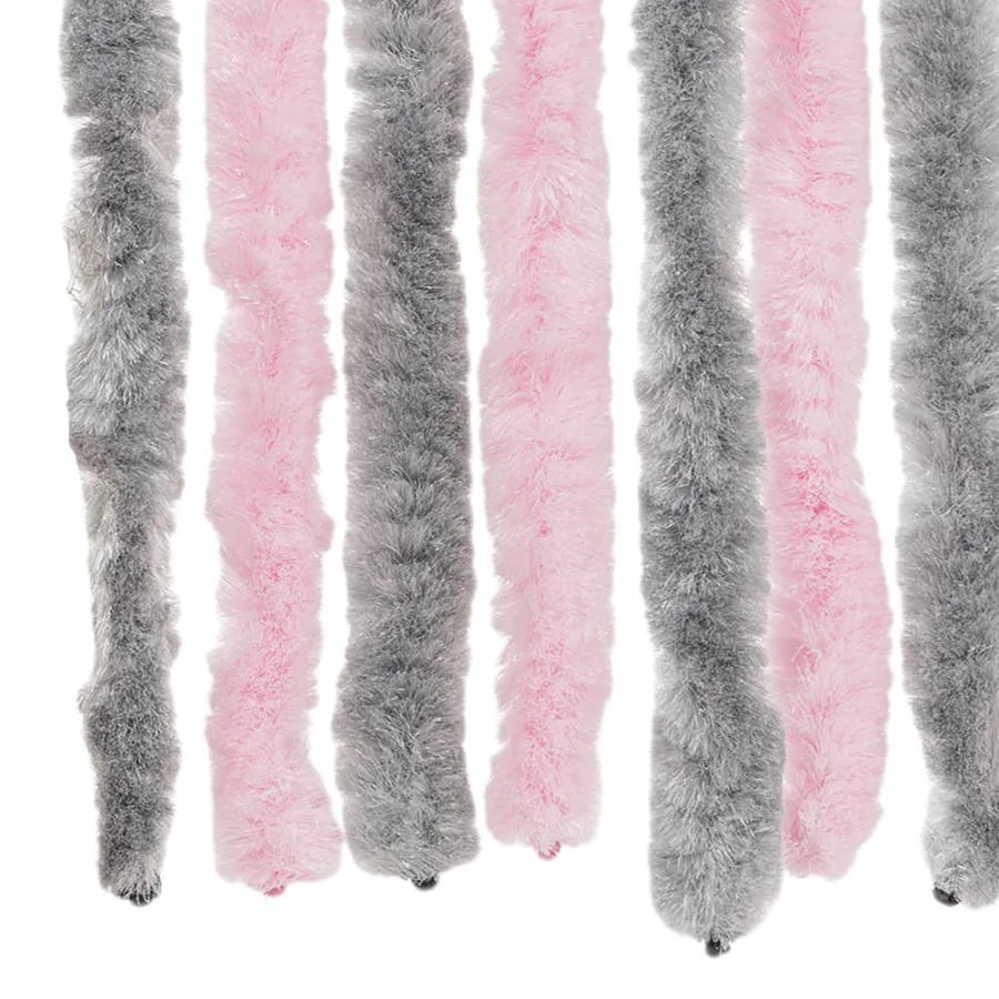 Rideau anti-mouches gris argenté et rose 100x220 cm chenille - 6