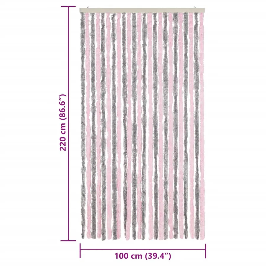 Rideau anti-mouches gris argenté et rose 100x220 cm chenille - 7