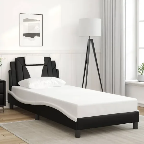 Cadre de lit Viana sans matelas noir et blanc 80x200 cm similicuir