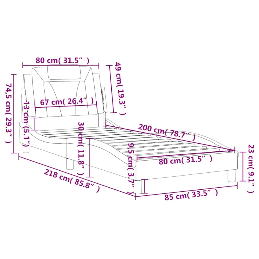 Cadre de lit Viana sans matelas noir et blanc 80x200 cm similicuir - 13