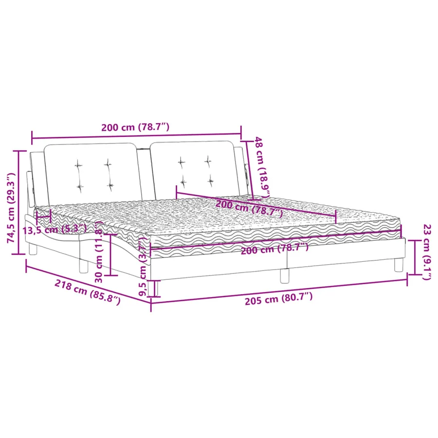 Lit avec matelas Zadar gris 200x200 cm similicuir - 11