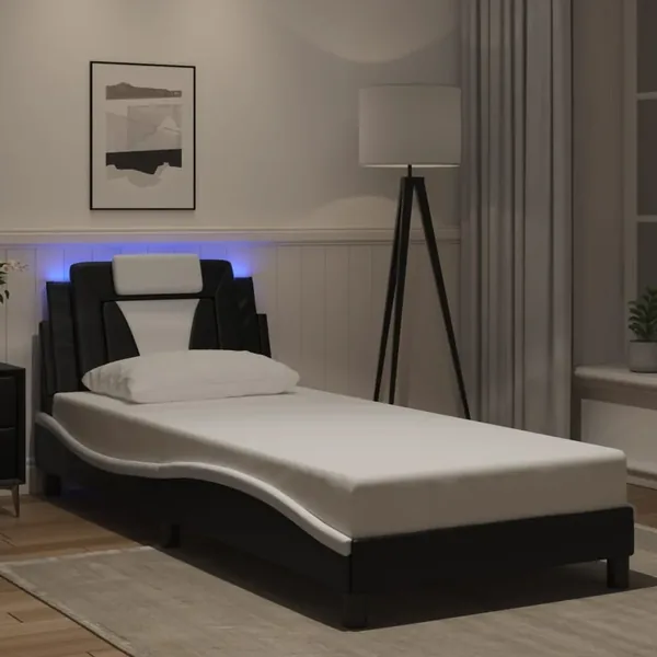 Cadre de lit Viana avec LED sans matelas noir et blanc 80x200 cm