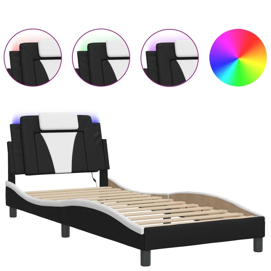 Cadre de lit Viana avec LED sans matelas noir et blanc 80x200 cm - 2