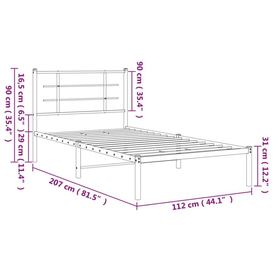 Cadre de lit métal sans matelas et tête de lit blanc 107x203 cm - 10