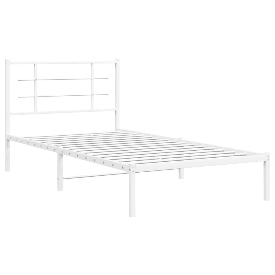 Cadre de lit métal sans matelas et tête de lit blanc 107x203 cm - 3