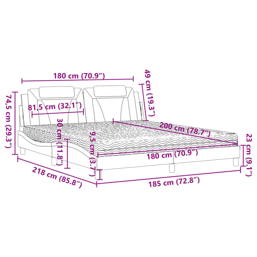 Lit Viana avec matelas noir 180x200 cm similicuir - 11