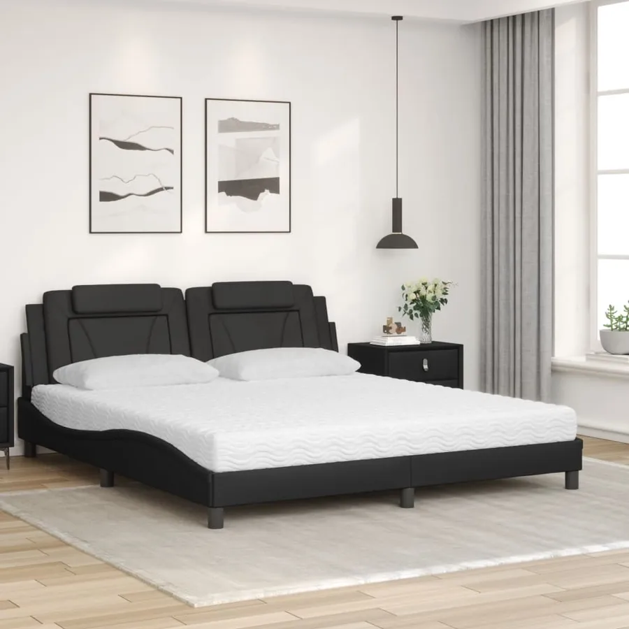 Lit Viana avec matelas noir 180x200 cm similicuir - 3