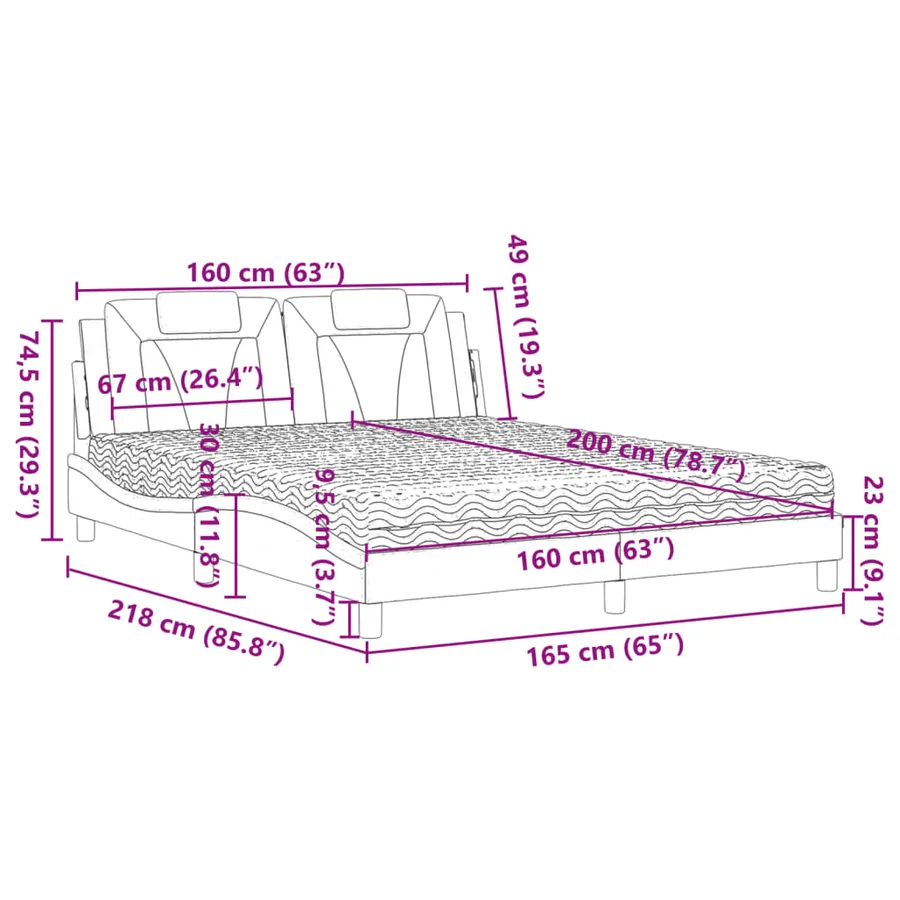 Lit Viana avec matelas blanc 160x200 cm similicuir - 11