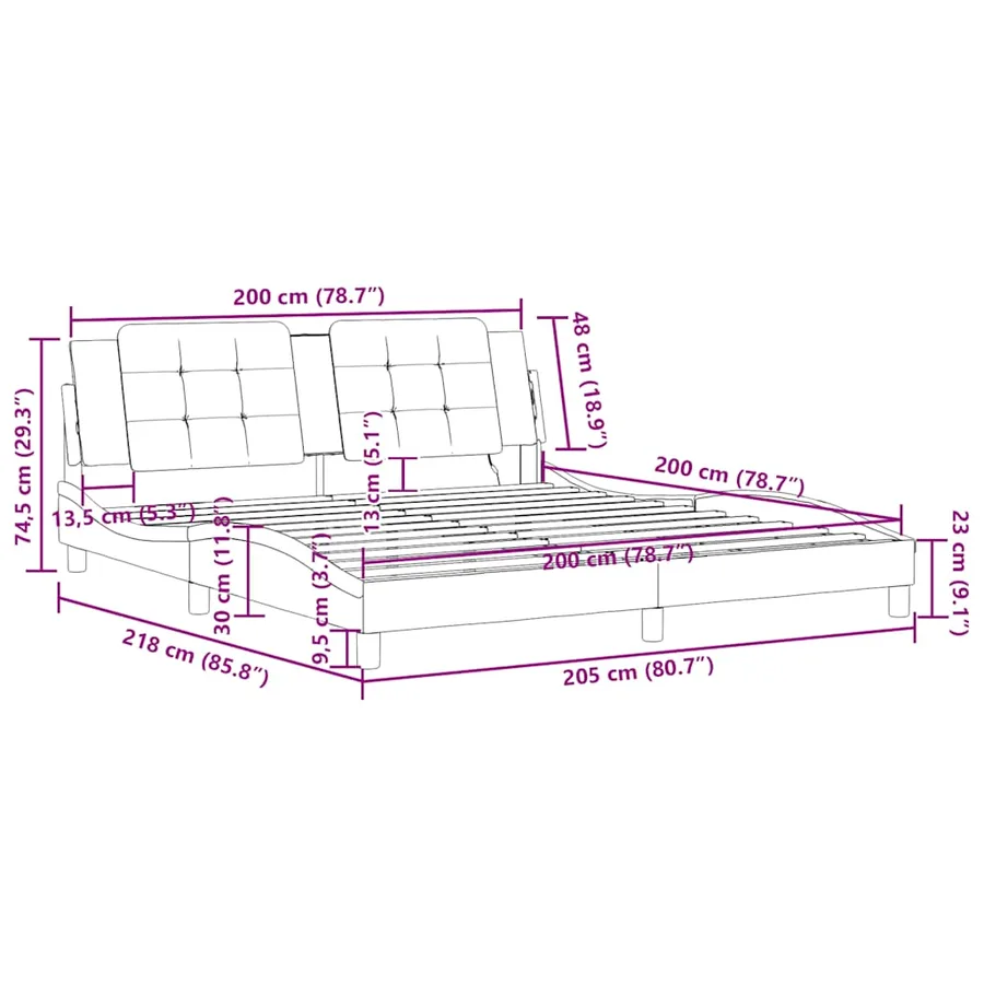Cadre de lit sans matelas Zadar noir 200x200 cm similicuir - 12