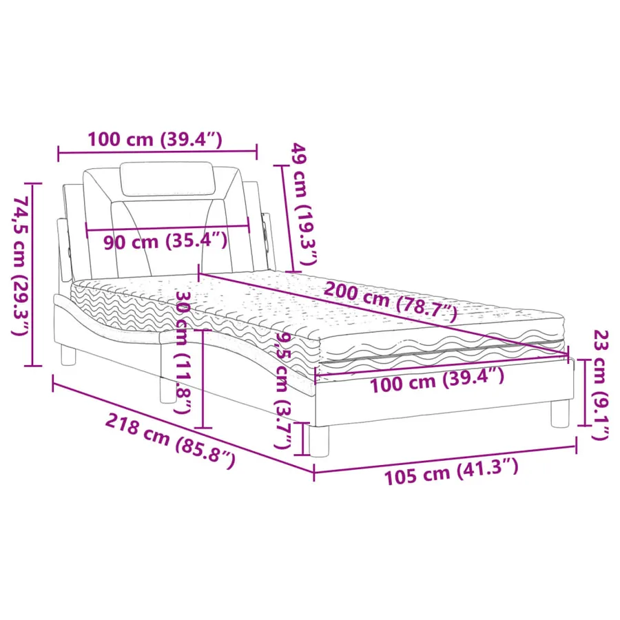 Lit Viana avec matelas marron 100x200 cm similicuir - 11
