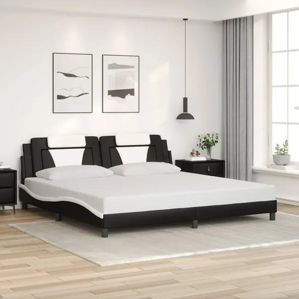 Cadre de lit Viana sans matelas noir et blanc 200x200 cm similicuir