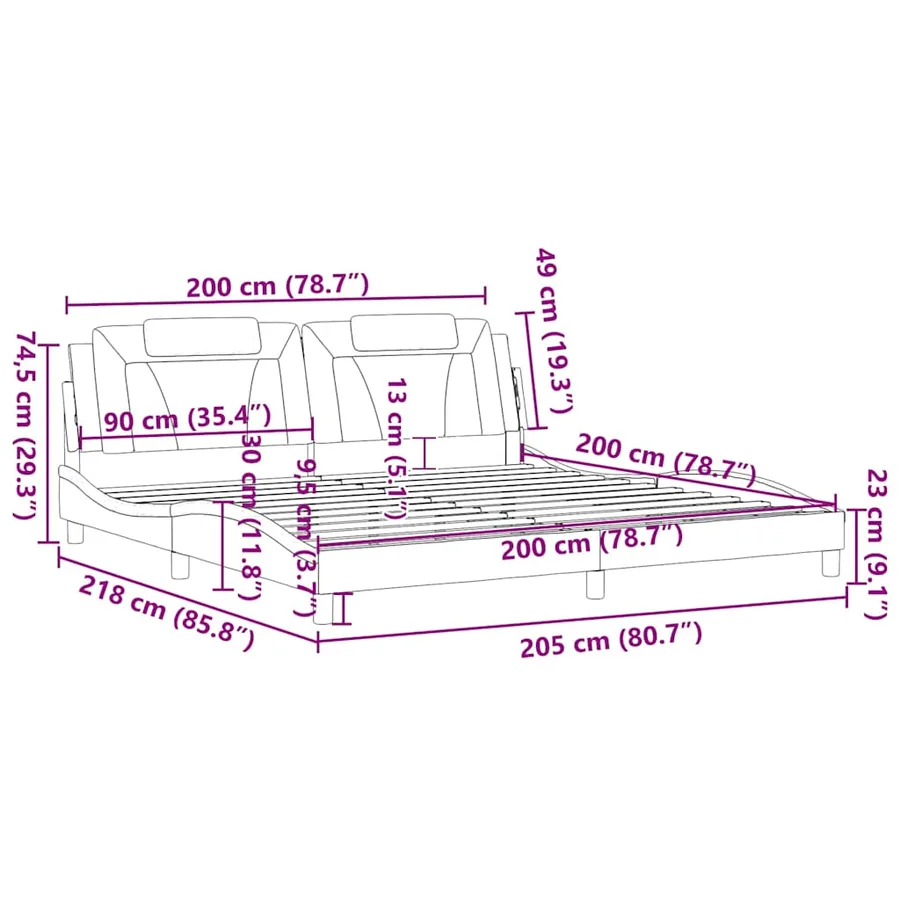 Cadre de lit Viana sans matelas noir et blanc 200x200 cm similicuir - 13