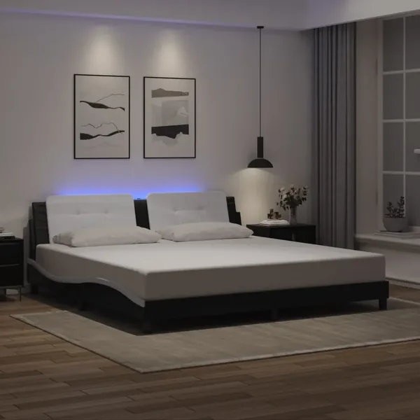 Cadre de lit avec LED sans matelas Zadar noir et blanc 200x200 cm