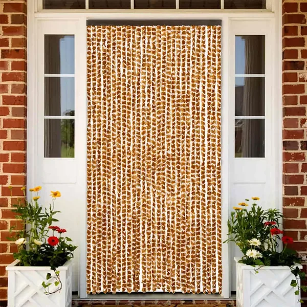 Rideau anti-mouches ocre et blanc 90x200 cm chenille