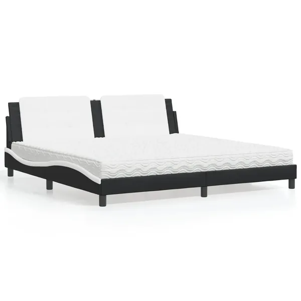 Lit avec matelas Zadar noir et blanc 200x200 cm similicuir
