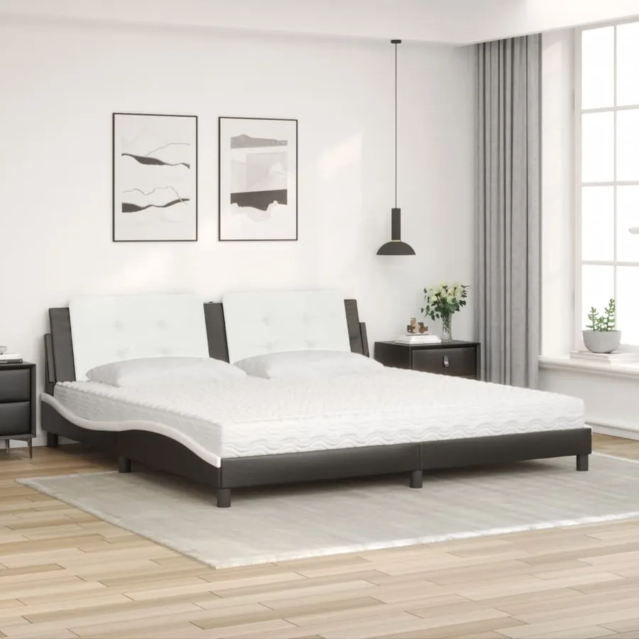 Lit avec matelas Zadar noir et blanc 200x200 cm similicuir - 3