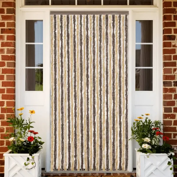 Rideau anti-mouches marron foncé et beige 100x230 cm chenille