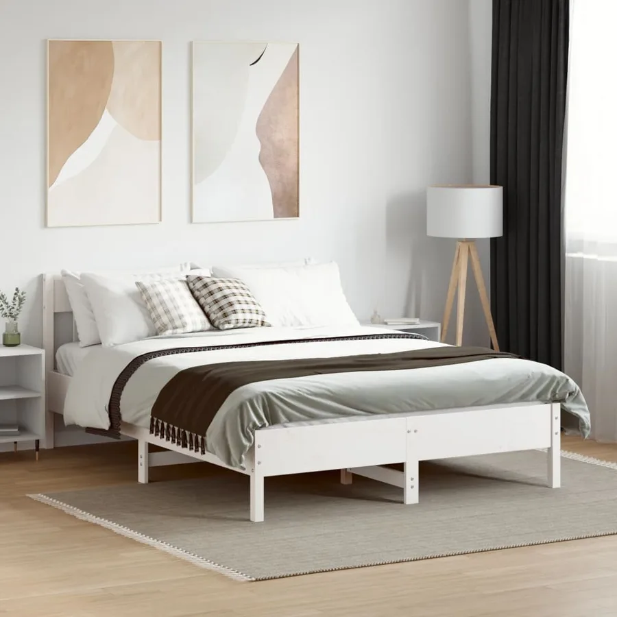 Cadre de lit sans matelas blanc 140x200 cm bois de pin massif - 3