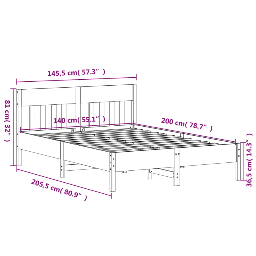 Cadre de lit sans matelas blanc 140x200 cm bois de pin massif - 9
