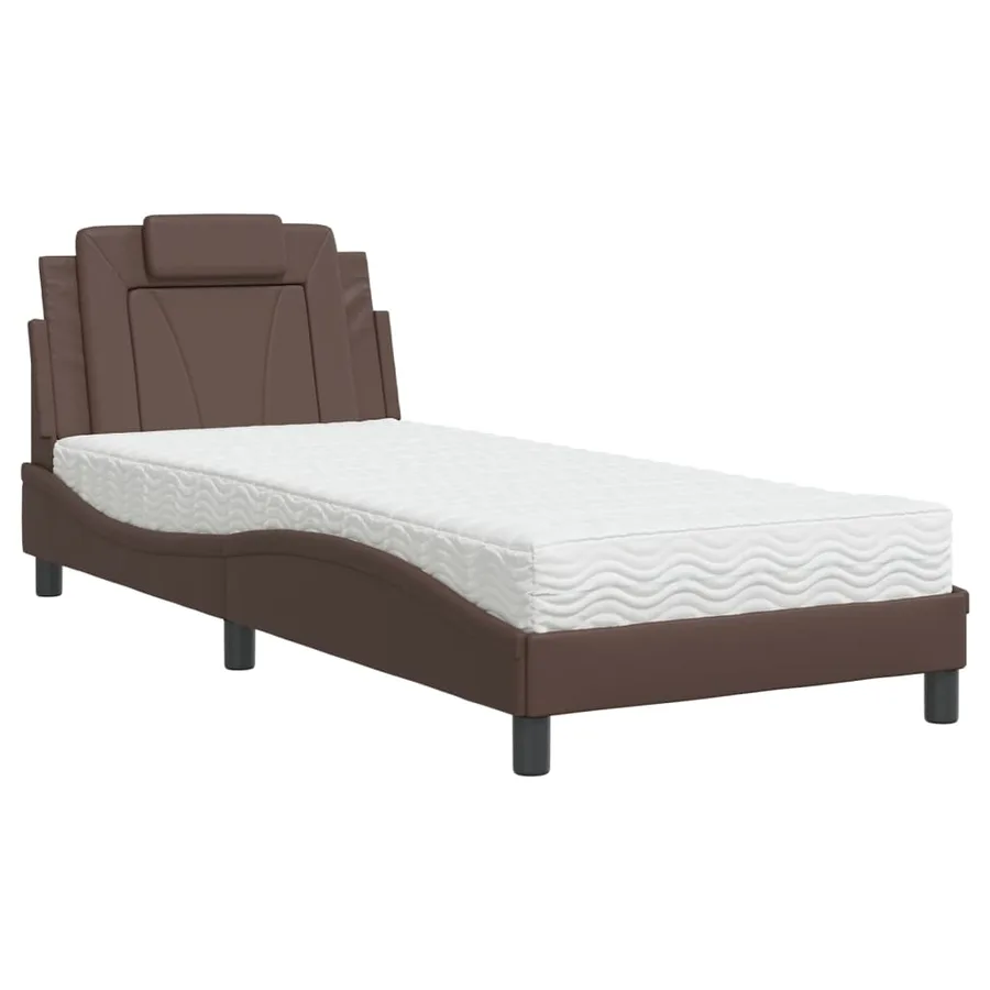 Lit Viana avec matelas marron 90x190 cm similicuir - 2