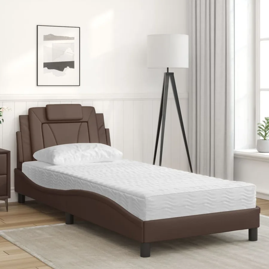 Lit Viana avec matelas marron 90x190 cm similicuir - 3