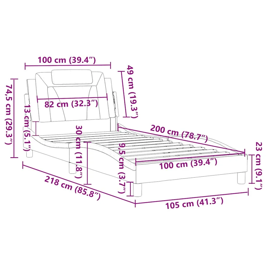 Cadre de lit Viana sans matelas gris 100x200 cm similicuir - 12