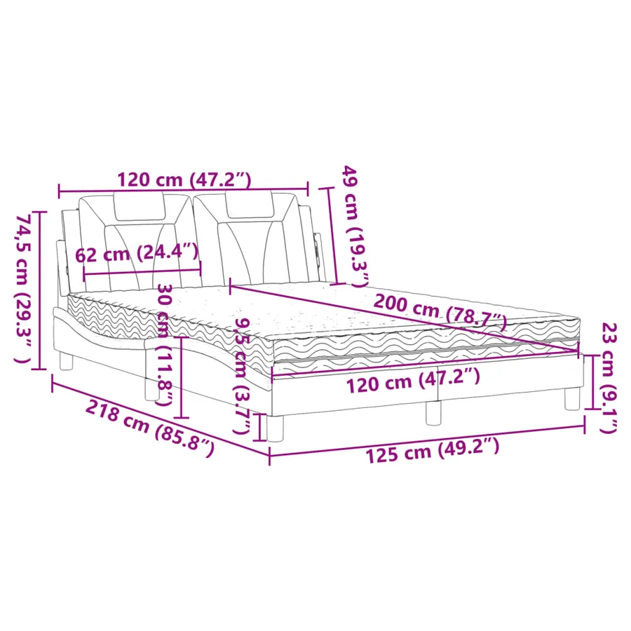 Lit Viana avec matelas noir 120x200 cm similicuir - 11