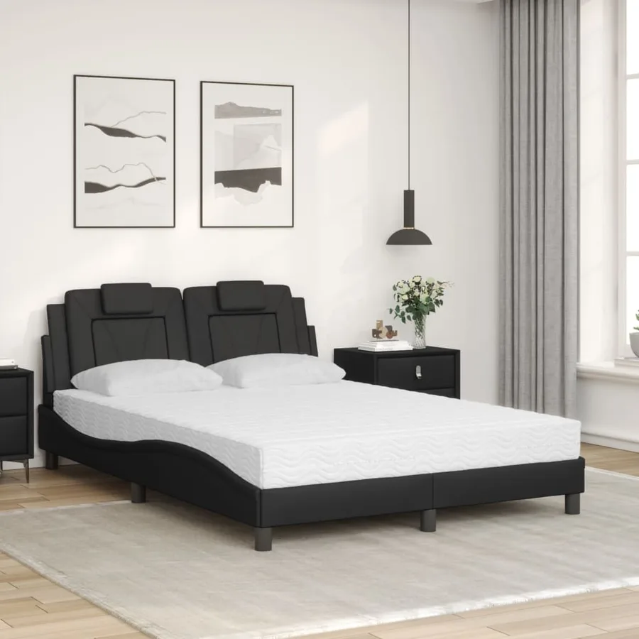 Lit Viana avec matelas noir 120x200 cm similicuir - 3