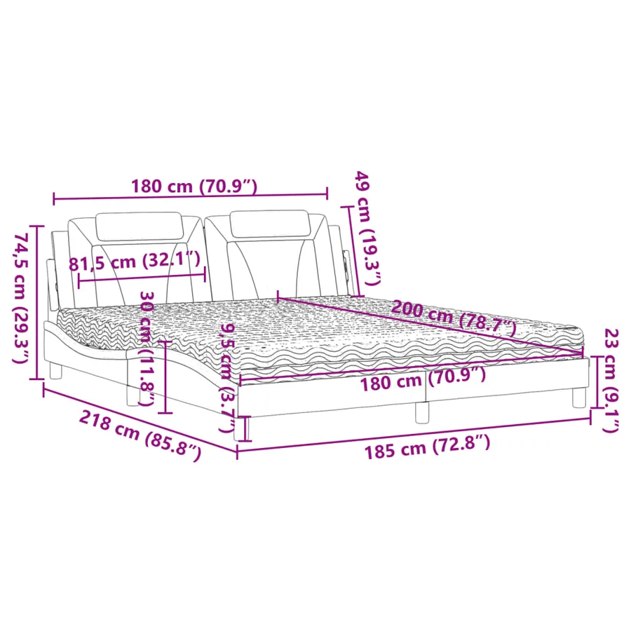 Lit Viana avec matelas marron 180x200 cm similicuir - 11