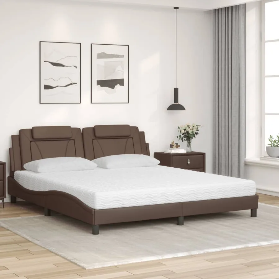 Lit Viana avec matelas marron 180x200 cm similicuir - 3